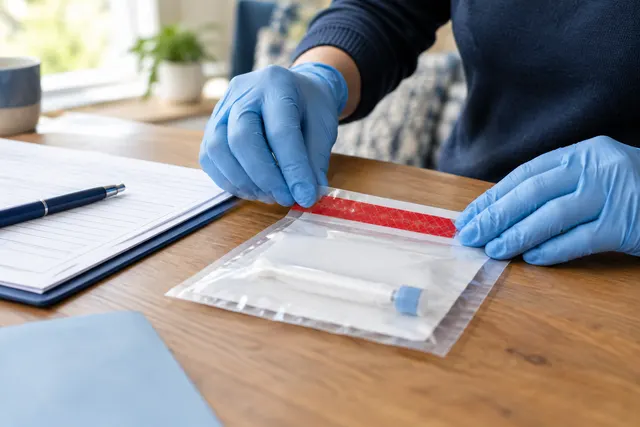 Tamper evident sealed sample bags with signed custody forms on a desk